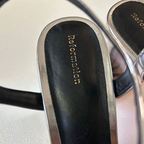 Reformation Silver Metallic Platform Block Heels Size 7 | Square Toe Party Shoes - Picture 7 of 7